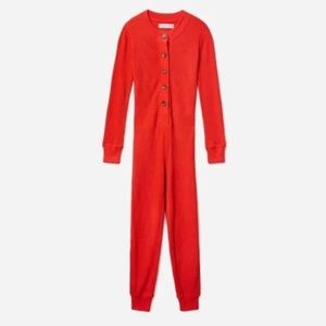 Everlane Waffle Knit Onesie Pajama Jumpsuit Button Up